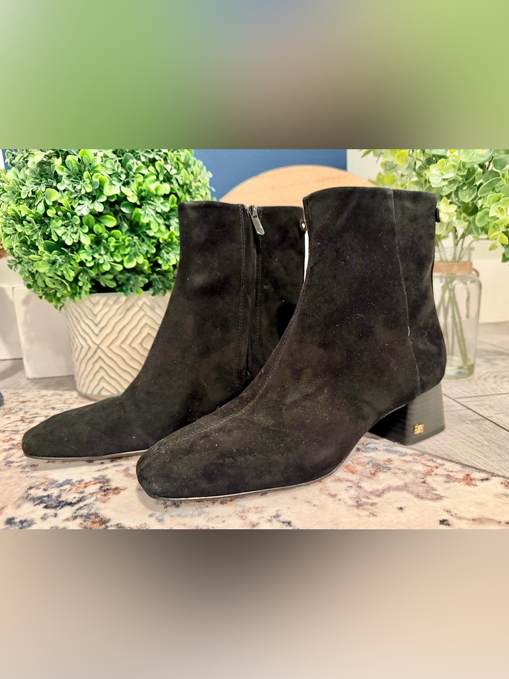 Sam Edelman Black Suede Block Heel Booties 9